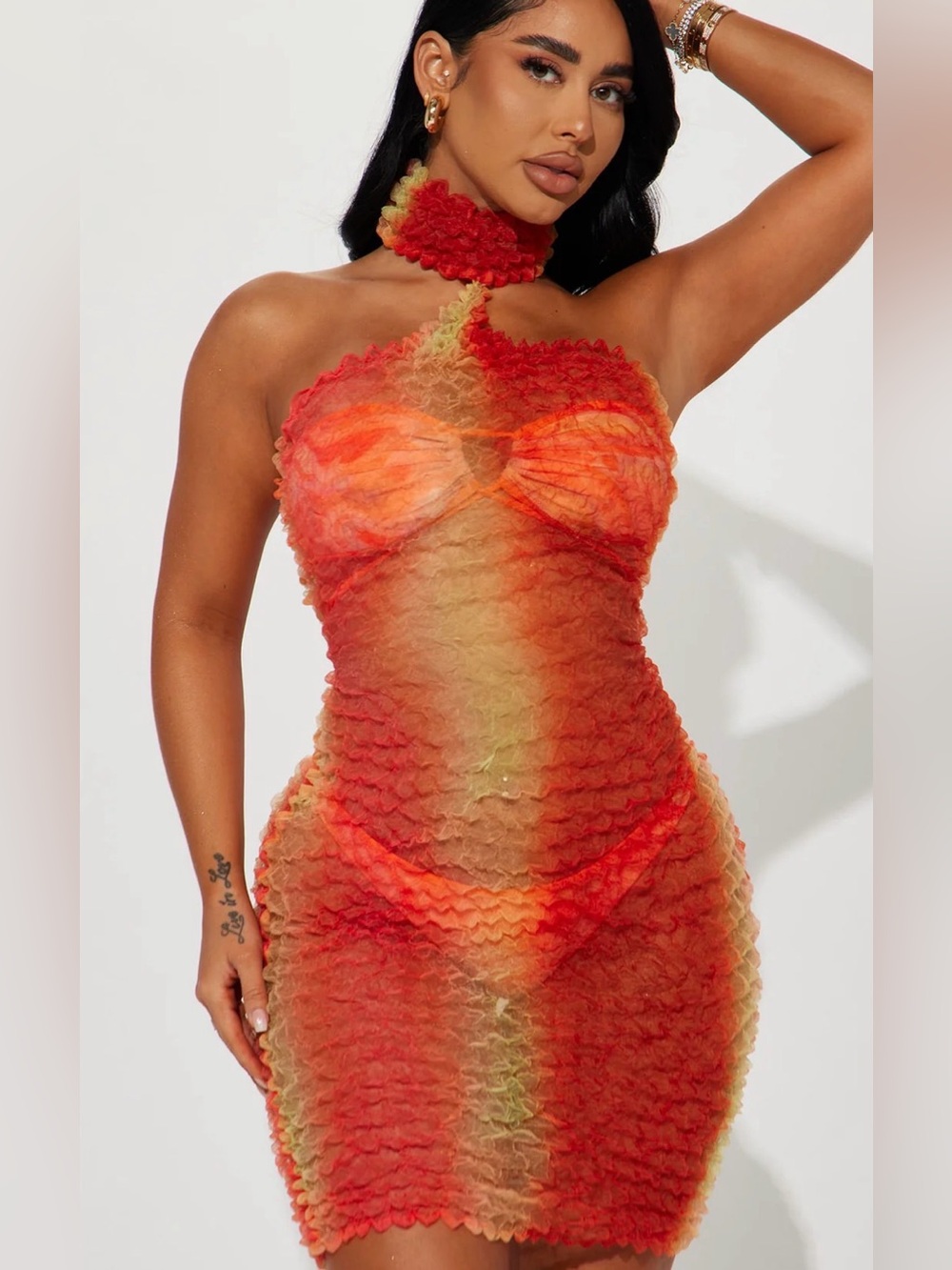 NWT Fashion Nova Vacation Mindset Orange Bubble Swim Coverup
